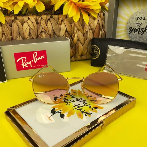 Ray-ban Round Sunglasses Gold Frame Copper Lens - Picture 2 of 6